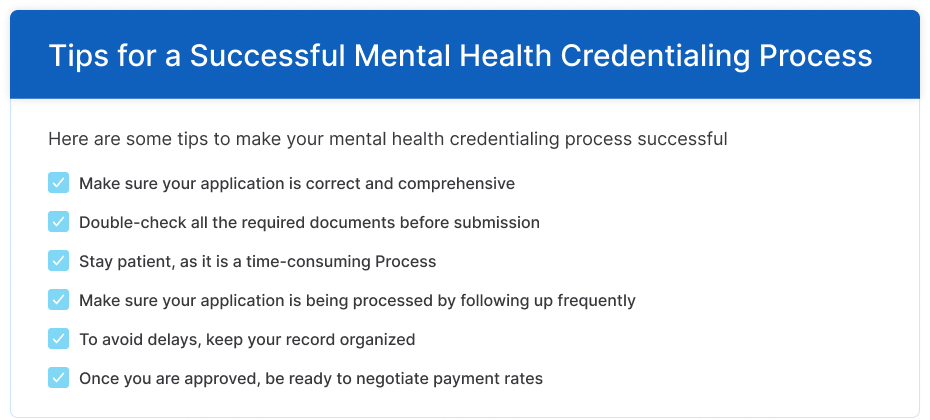 Checklist of tips for a successful mental health credentialing process